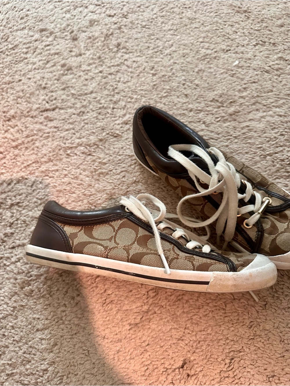 Coach Low-Top Signature Canvas Sneakers in Brown and White